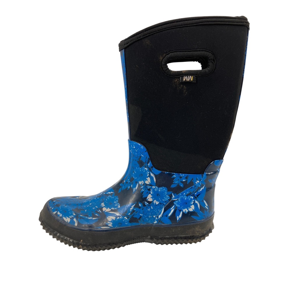 WTW Floral Rain Boots Women Size 7 Blue Black Waterproof Neoprene